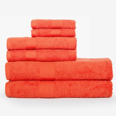 Ample Decor 100% Cotton Luxury 6 Piece Towels Set, 2 Bath Towels, 2 Hand Towels, 2 Wash Cloths for Bathroom - Orange Towel Sets