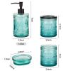 4PCs Teal Blue Glass Bathroom Accessories Set with Decorative Pressed Pattern - Includes Hand Soap Dispenser & Tumbler & Soap Dish & Toothbrush Holder (Bathroom Accessories Blue) view 2