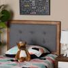 Baxton Studio Sarine Mid-Century Modern Dark Grey Fabric Upholstered and Walnut Brown Finished Wood Twin Size Headboard view 2