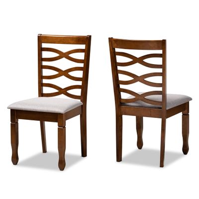 Baxton Studio Lanier Dining Chair Set - Grey Fabric Upholstered, Walnut Brown Finished Wood