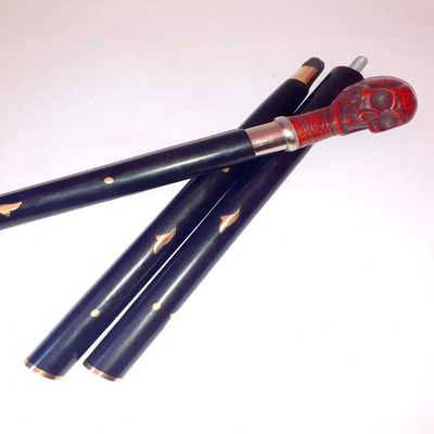 Ganga Nautical New Condition Black Walking Handmade Walking Cane Stick with Antique Plastic and Wooden Skull Head Handle