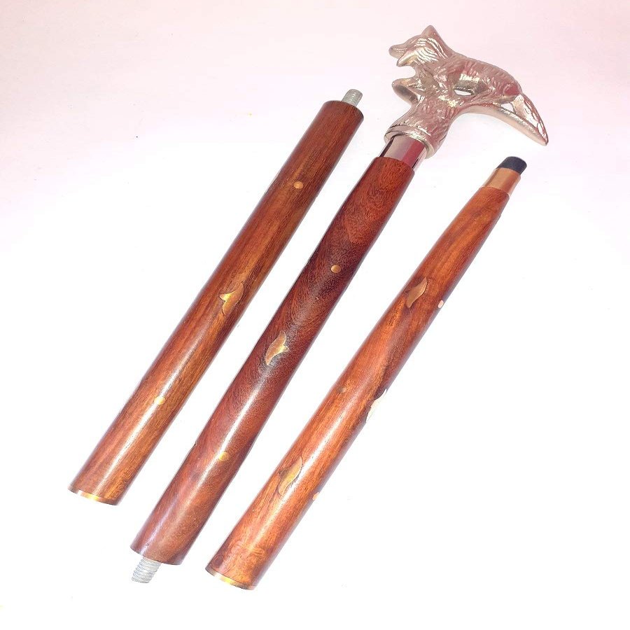 Ganga Nautical Silver Antique Handmade Wolf Walking Cane Wolf Head Handle Wooden Walking Wood, Aluminum