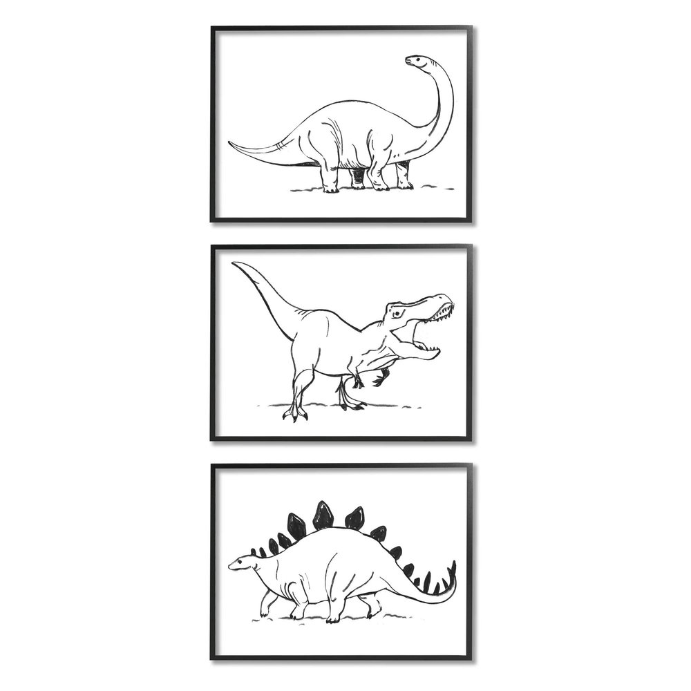 Stupell Industries Dinosaurs Marching Line Drawing Minimal Black White