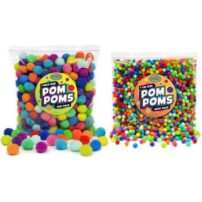 Carl & Kay 250 1 Inch Pom Poms + 50 Googly Eyes & 1800 1 cm Pom Poms
