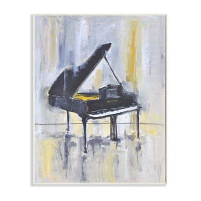 Stupell Industries Distressed Grand Piano Instrument Blue Gold
