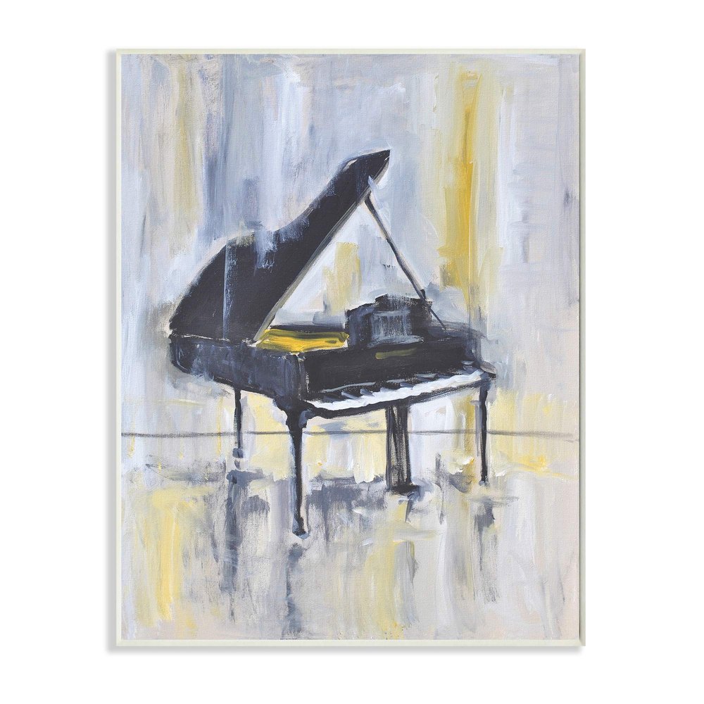 Stupell Industries Distressed Grand Piano Instrument Blue Gold