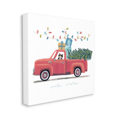 Stupell Industries Cat Christmas Red Truck Winter Wishes Phrase
