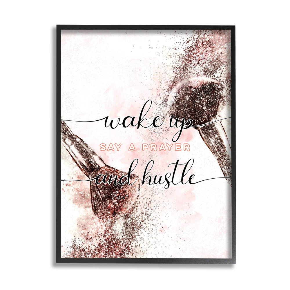 Stupell Industries Pray and Hustle Phrase Glam Cosmetic Brush