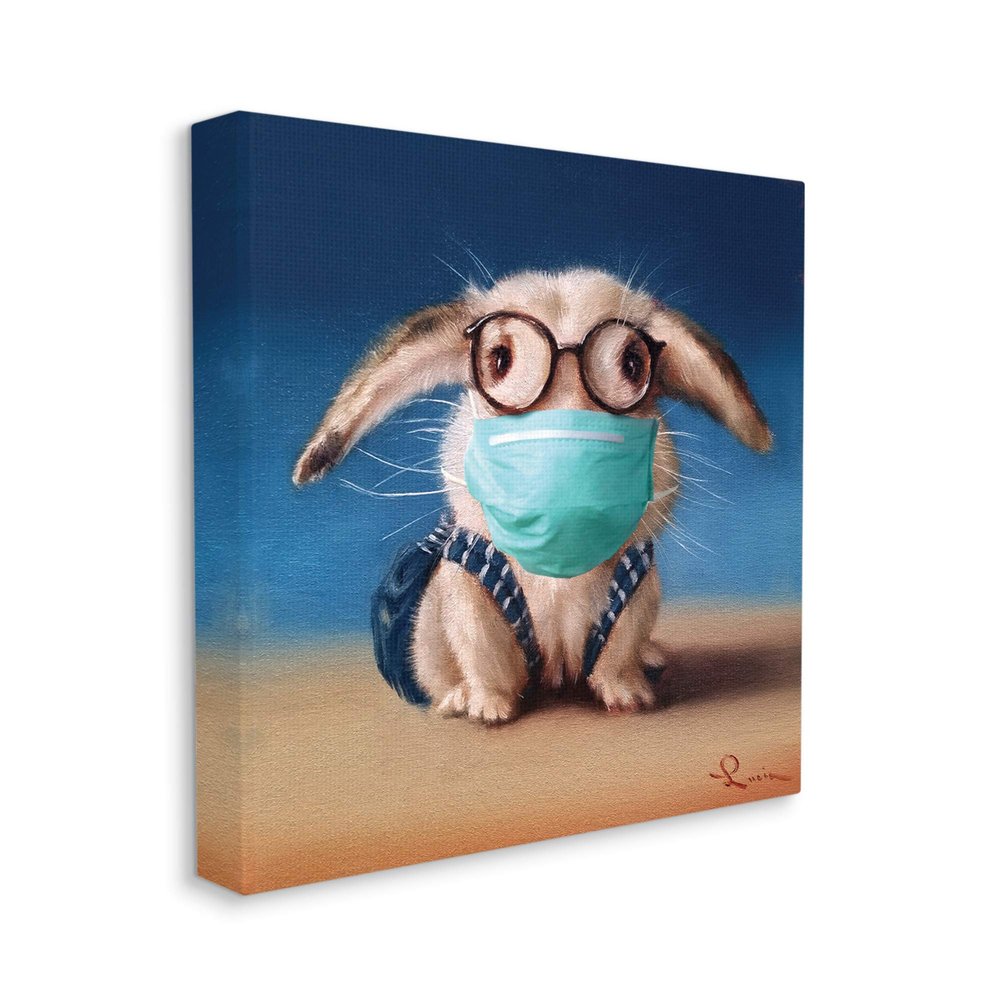 Stupell Industries Baby Bunny with Glasses Modern Blue Face Mask