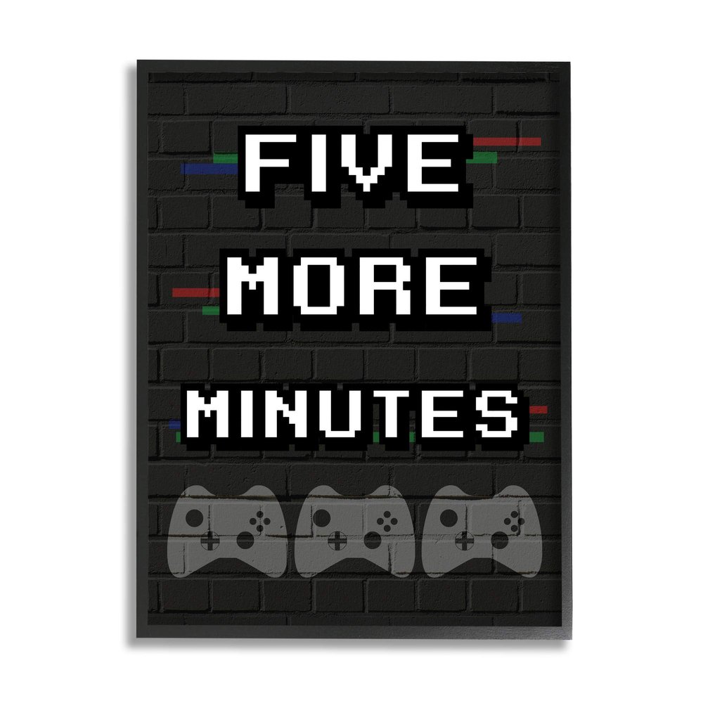 Stupell Industries Five More Minutes Video Game Phrase Retro Bricks