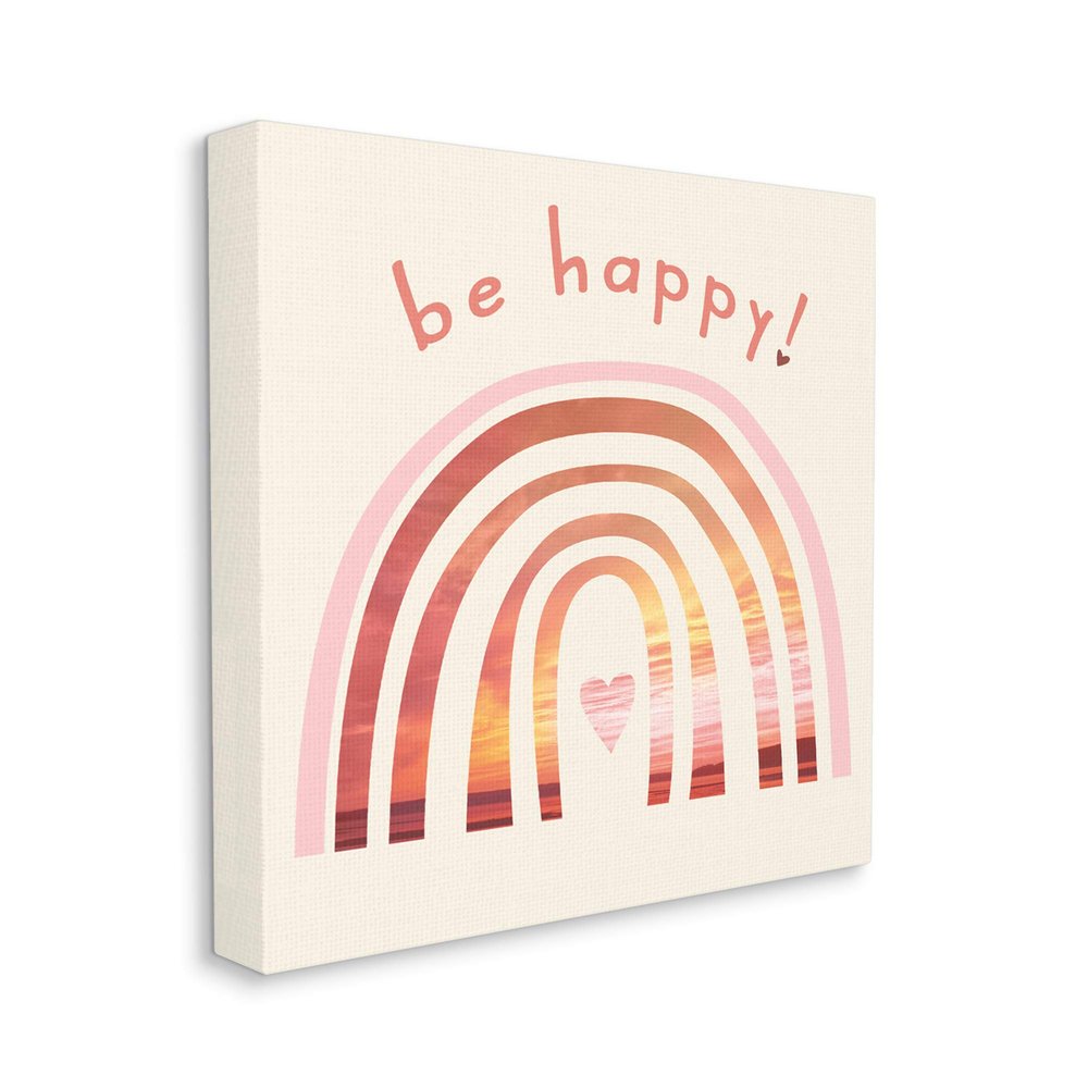 Stupell Industries Be Happy Phrase Warm Tone Beach Rainbow