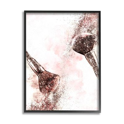 Stupell Industries Glam Sparkle Cosmetic Brushes Pink Red Fashion