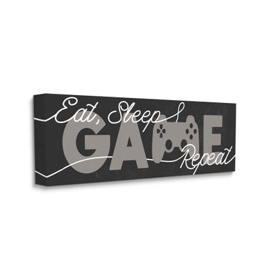 Stupell Industries Eat Sleep Game Repeat Phrase Minimal Grey Controller, Designed by Daphne Polselli Canvas Wall Art, 17 x 40