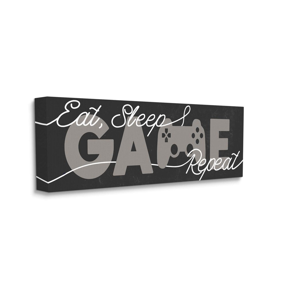 Stupell Industries Eat Sleep Game Repeat Phrase Minimal Grey Controller, Designed by Daphne Polselli Canvas Wall Art, 17 x 40