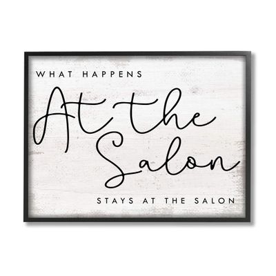 Stupell Industries What Happens at The Salon Phrase Beauty Sentiments, Designed by Daphne Polselli Black Framed Wall Art, 16 x 20, Beige