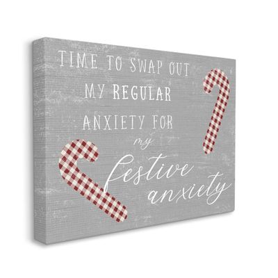 Stupell Industries Festive Anxiety Time Chistmas Saying Plaid Candy Canes