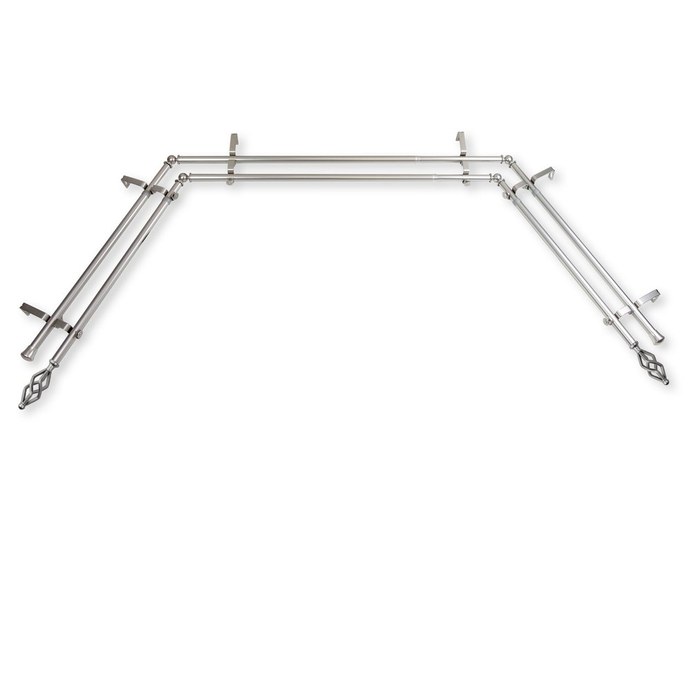 Antelope 13/16" Bay Window Double Curtain Rod 20"-36", 38"-72" - Satin Nickel