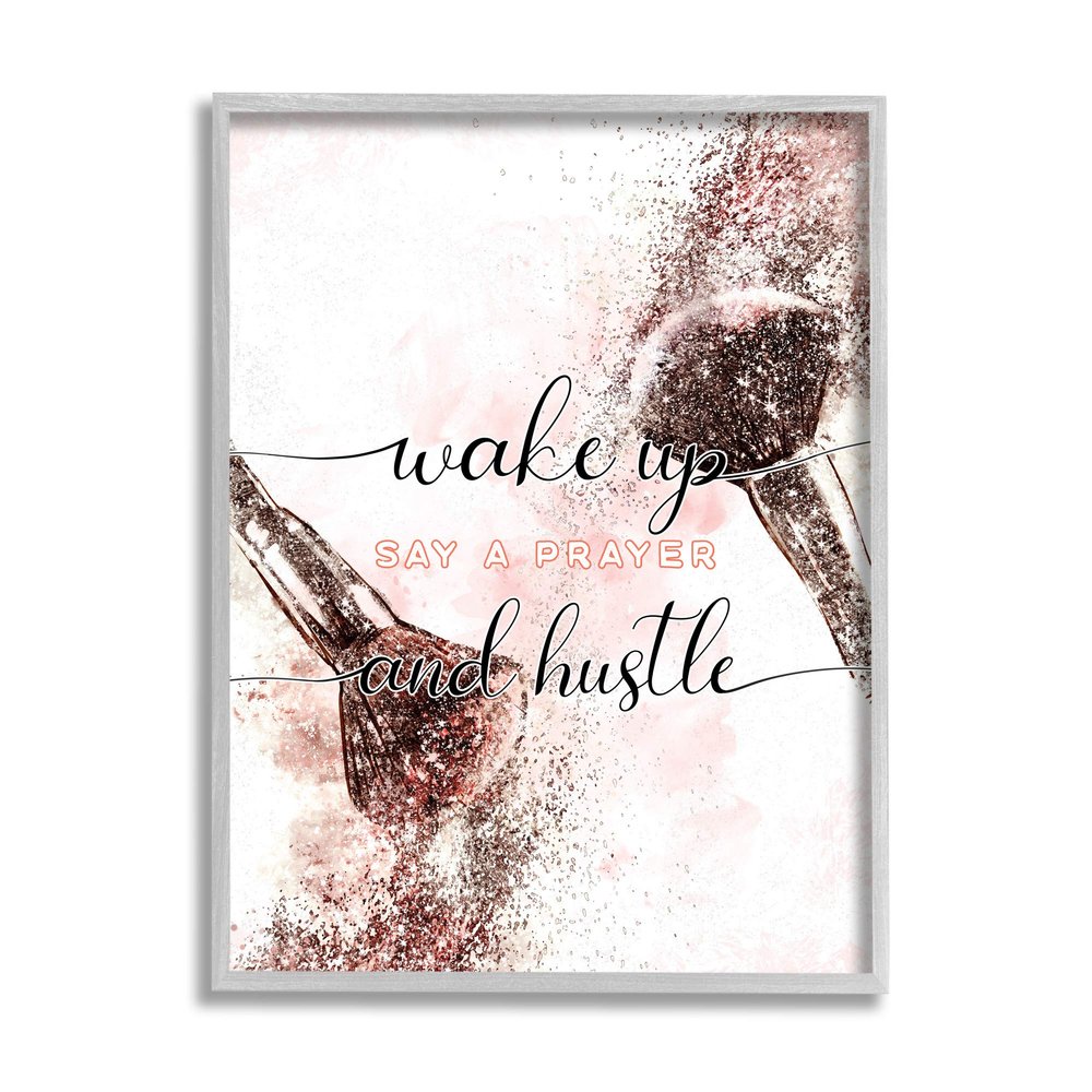 Stupell Industries Pray and Hustle Phrase Glam Cosmetic Brush