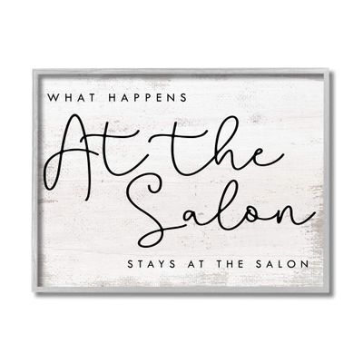 Stupell Industries What Happens at The Salon Phrase Beauty Sentiments, Designed by Daphne Polselli Grey Framed Wall Art, 16 x 20, Beige