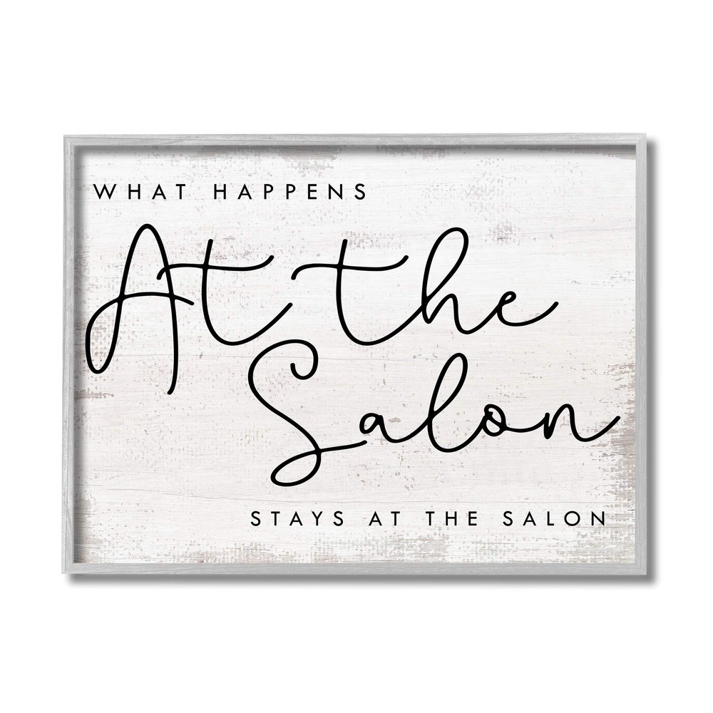 Stupell Industries What Happens at The Salon Phrase Beauty Sentiments, Designed by Daphne Polselli Grey Framed Wall Art, 16 x 20, Beige