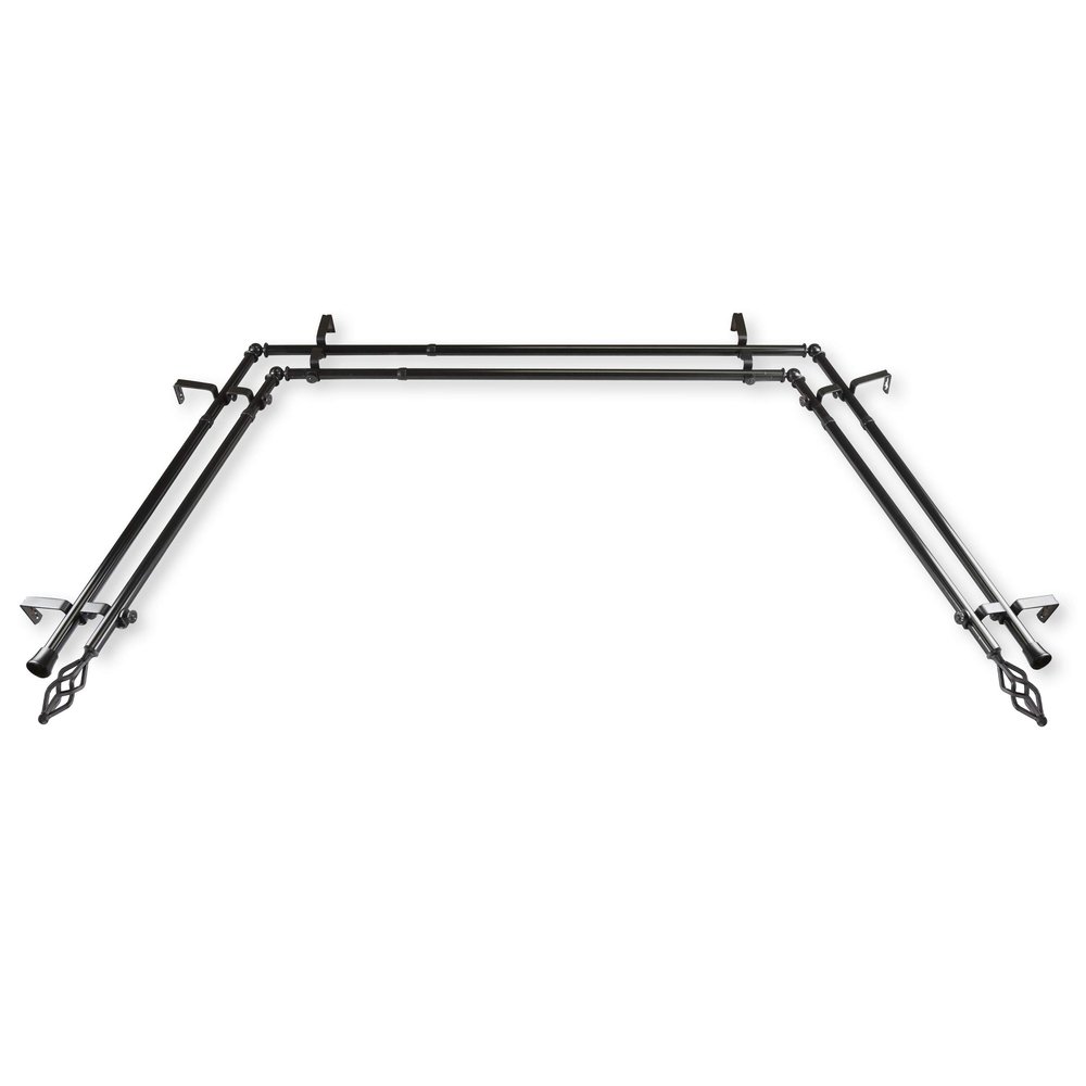 Antelope 13/16" Bay Window Double Curtain Rod 20"-36", 38"-72" - Black