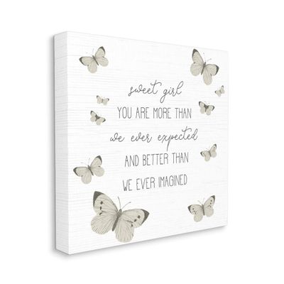 Stupell Industries Sweet Girl More Than Expected Phrase Charming Butterflies