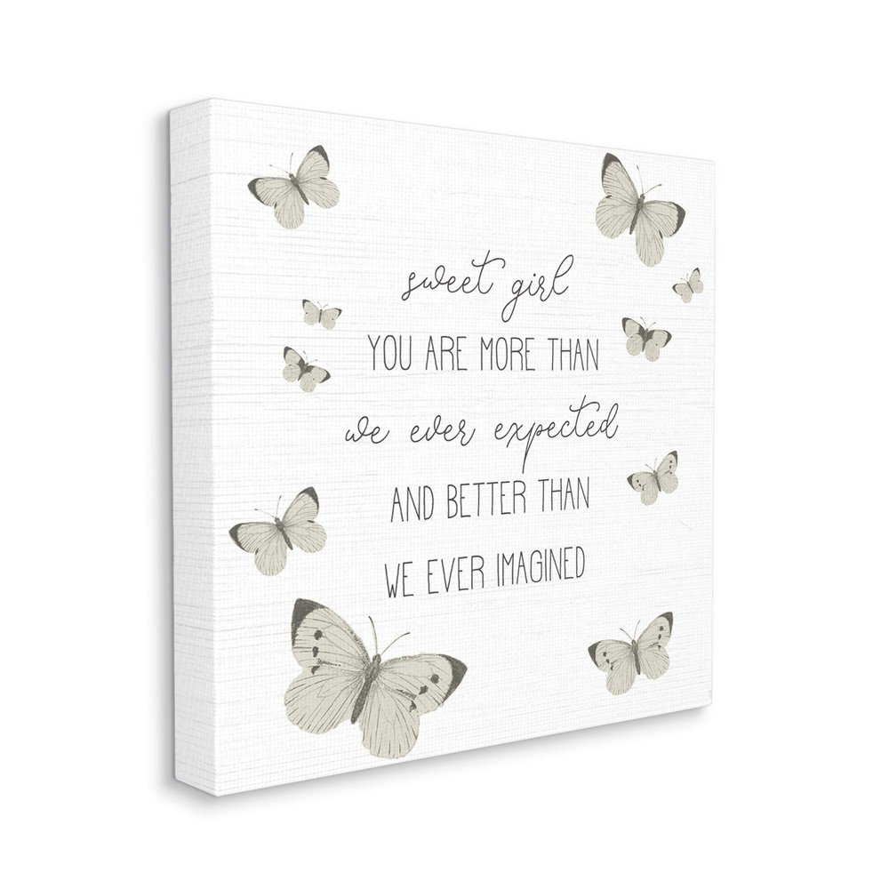 Stupell Industries Sweet Girl More Than Expected Phrase Charming Butterflies