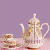 Afternoon teapotCeramic Coffee Pot Beauty Tea Pot Set European Embossed Coffee Cup With Dish Figurines-1pot and 2cup 2dish view 1