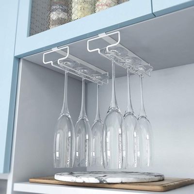 2 Packs Hanging Wine Glass Rack, Stemware Holder Under Cabinet, No Drilling, Black/white, Insert Single-row Wine Glass Drying Rack Storage Stand (26.89.57cm)