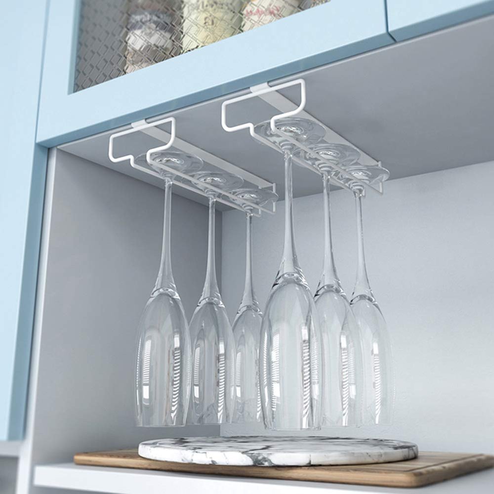 2 Packs Hanging Wine Glass Rack, Stemware Holder Under Cabinet, No Drilling, Black/white, Insert Single-row Wine Glass Drying Rack Storage Stand (26.89.57cm)