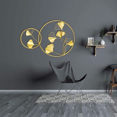 Aurtem Home Wall Luxry Lavish Dcor Metal Iron Ginkgo Biloba Leaf Wall Hanging Decorative Wall Art Sculpture for Living Room, Bedroom Office 40Wx27H