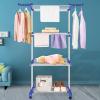 Clothes Drying Rack, Stainless Steel Oversized 4-Tier Collapsible Rolling Drying Rack Clothing Folding Laundry Drying Rack Stand Indoor/Outdoor with Side Wings and Casters Gray Blue view 1