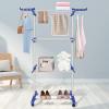 Clothes Drying Rack, Stainless Steel Oversized 4-Tier Collapsible Rolling Drying Rack Clothing Folding Laundry Drying Rack Stand Indoor/Outdoor with Side Wings and Casters Gray Blue view 2