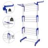 Clothes Drying Rack, Stainless Steel Oversized 4-Tier Collapsible Rolling Drying Rack Clothing Folding Laundry Drying Rack Stand Indoor/Outdoor with Side Wings and Casters Gray Blue view 4