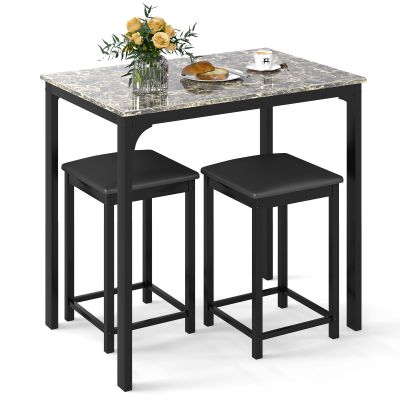 Giantex 3 Pcs Dining Table and Chairs Set with Faux Marble Tabletop 2 Chairs Contemporary Dining Table Set for Home or Hotel Dining Room, Kitchen or Bar (Beige & Black)