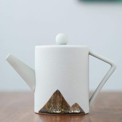 Afternoon teapotModern Minimalist Japanese Style Tea Pot Taiwan Black Pottery Loop-handled Teapot Ceramic-Static white2
