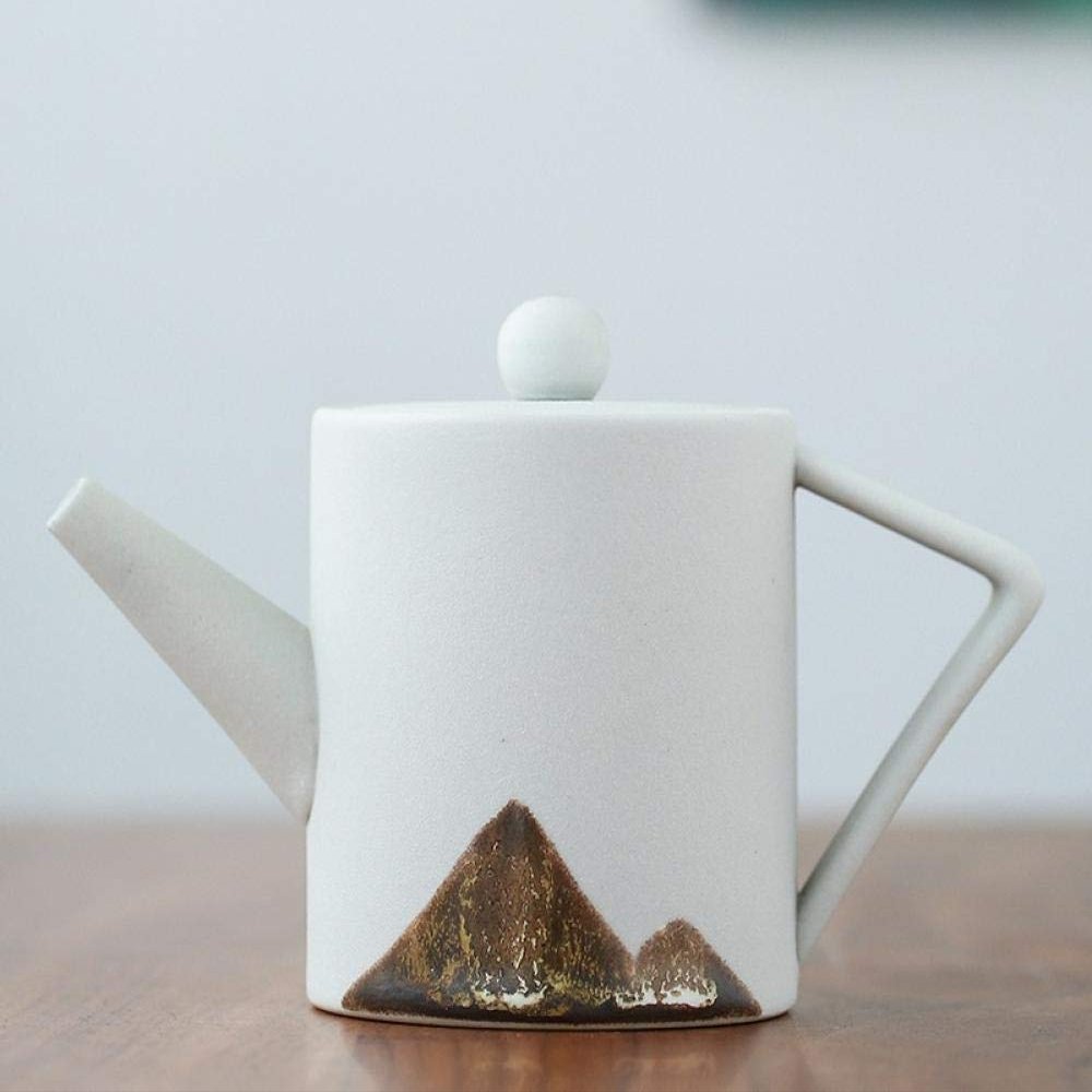 Afternoon teapotModern Minimalist Japanese Style Tea Pot Taiwan Black Pottery Loop-handled Teapot Ceramic-Static white2
