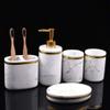 Cabilock 5pcs Marble Look Bathroom Accessory Set Stylish Hand Bottle Soap Dish Mouthwash Cups for Organized and Elegant Bath Spaces view 2