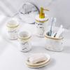Cabilock 5pcs Marble Look Bathroom Accessory Set Stylish Hand Bottle Soap Dish Mouthwash Cups for Organized and Elegant Bath Spaces view 3