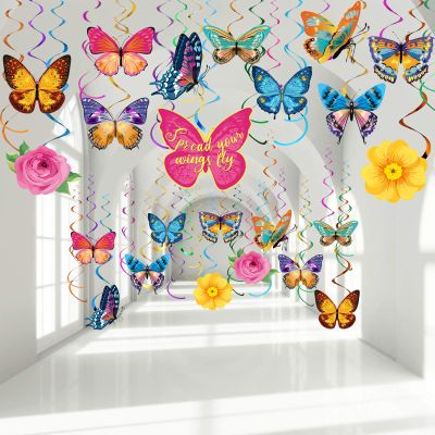 30 Pcs Butterfly Party Decorations Butterfly Hanging Swirl Decorations Summer Foil Ceiling Streamers for Women Wedding Birthday Mother's Day Party Supplies