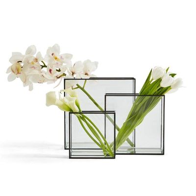 Two's Company Tozai Windows Set of 3 Square Vases with Black Trim,IKT002-BKS3
