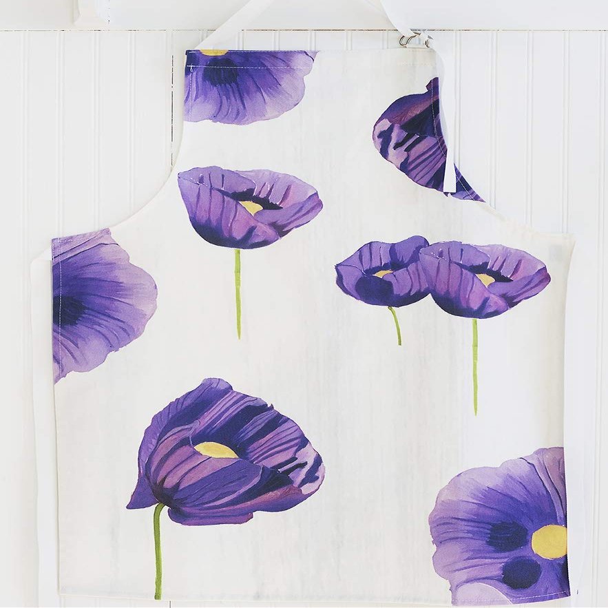 Apron: Purple Poppies on Snow