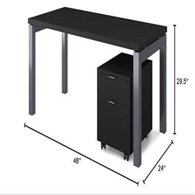 Carmel Furniture Modena 48x24 Home Office Table Desk with Black Melamine Surface and Heavy Duty Grey Metal Legs