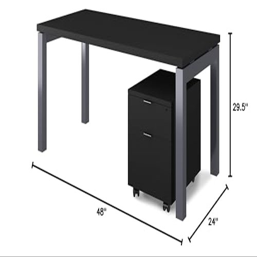 Carmel Furniture Modena 48x24 Home Office Table Desk with Black Melamine Surface and Heavy Duty Grey Metal Legs