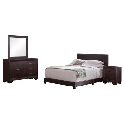 Coaster Home Furnishings Dorian Transitional 4-Piece Bedroom Set Leatherette Upholstered Full Size Panel Bed Frame 46-inch Headboard Dark Cocoa 300762F-S4
