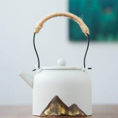 Afternoon teapotModern Minimalist Japanese Style Tea Pot Taiwan Black Pottery Loop-handled Teapot Ceramic-Static white4