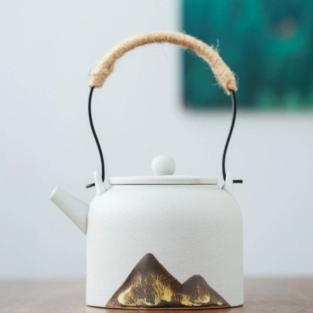 Afternoon teapotModern Minimalist Japanese Style Tea Pot Taiwan Black Pottery Loop-handled Teapot Ceramic-Static white4