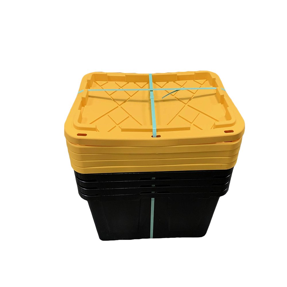 MonsterRAX 27 Gallon Storage Bins - Stackable, Lockable, Yellow Lids, Black Bin, 5-pack