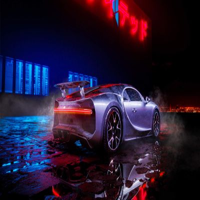 Iconic Arts Laminated 42x24 Poster: Bugatti chiron neon Lights HD