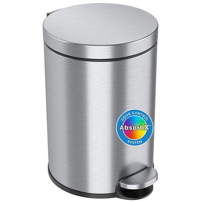 iTouchless SoftStep 3.2 Gallon Small Round Bathroom Trash Can with Removable Inner Bucket and AbsorbX Odor Filter, Stainless Steel, 12 Liter Step Pedal Garbage Bin for Bedroom, Office Cubicle